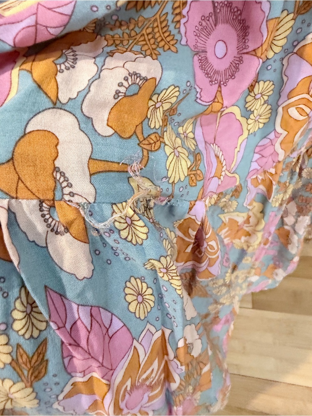 Fortunate one Floral Puff-Sleeve Smocked Midi Dress in Pink and Orange Size XS - Picture 8 of 10